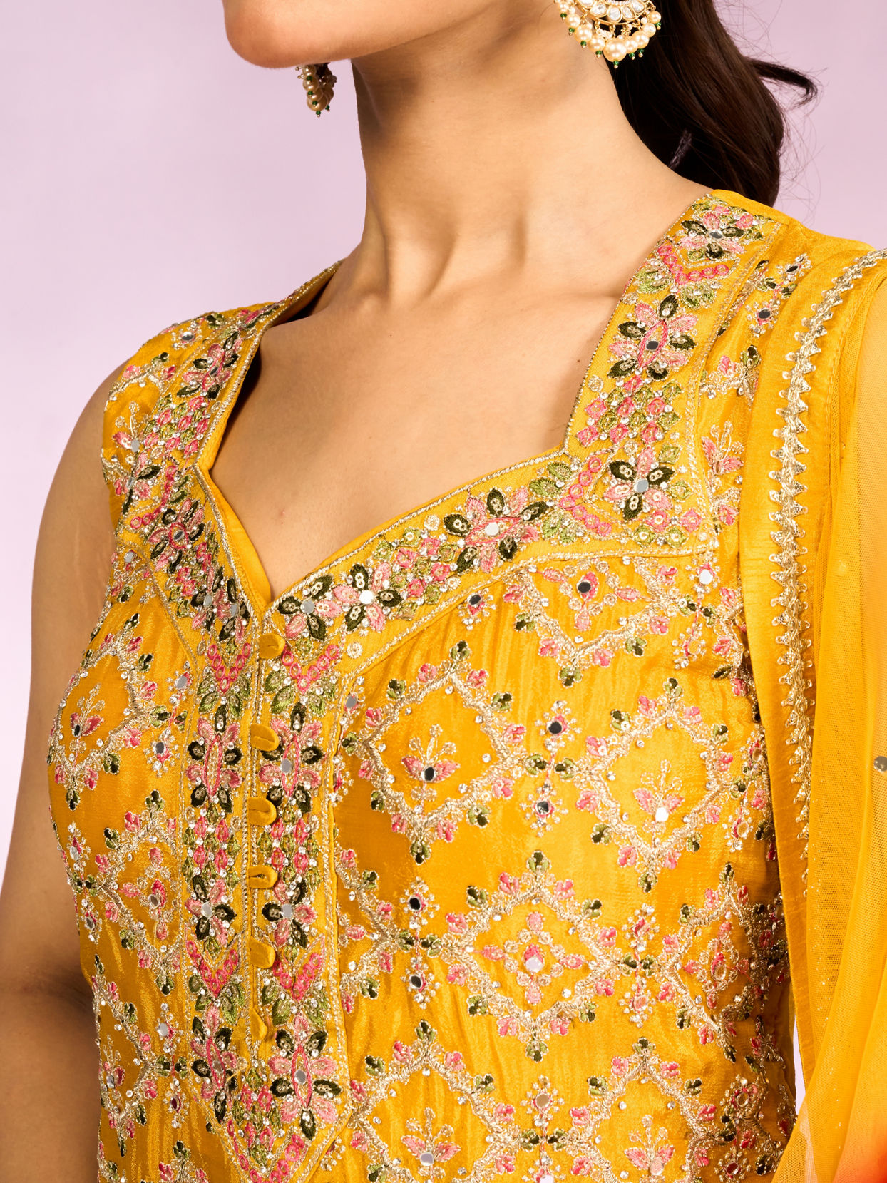 Mohey Women Sun kissed Mustard Yellow Chinon Sharara Suits