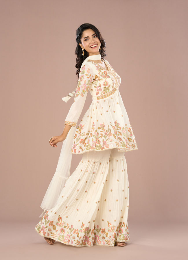 Mohey Women Elegant White Sharara Suit