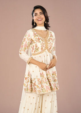Mohey Women Elegant White Sharara Suit