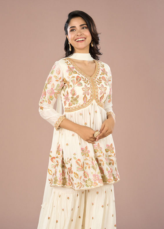 Mohey Women Elegant White Sharara Suit