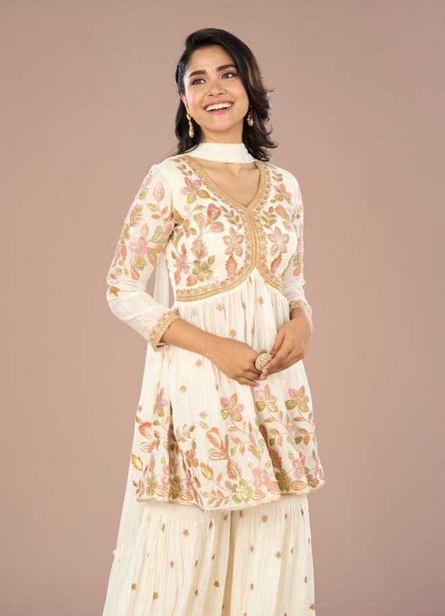 Mohey Women Elegant White Sharara Suit