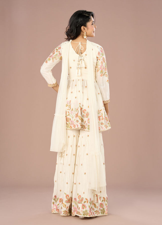 Mohey Women Elegant White Sharara Suit