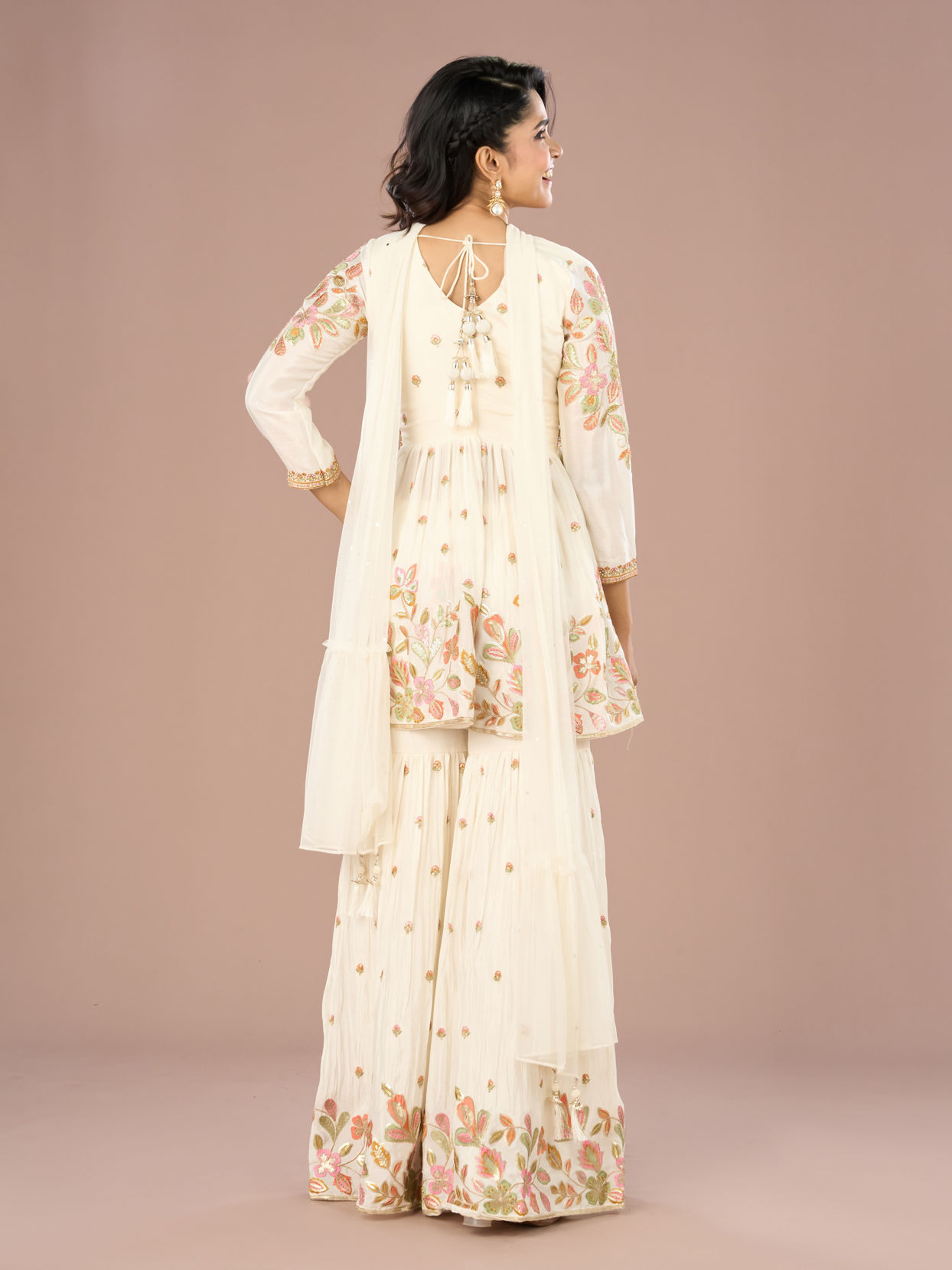 Mohey Women Elegant White Sharara Suit
