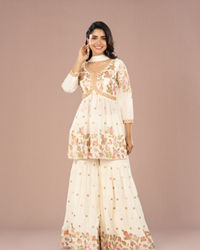 Mohey Women Elegant White Sharara Suit