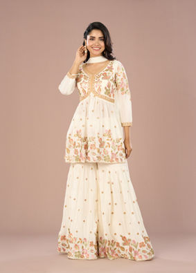 Mohey Women Elegant White Sharara Suit