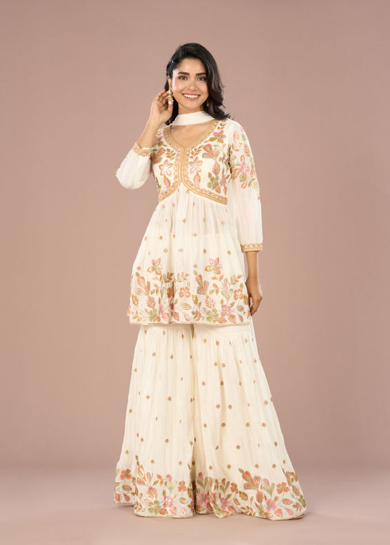 Mohey Women Elegant White Sharara Suit