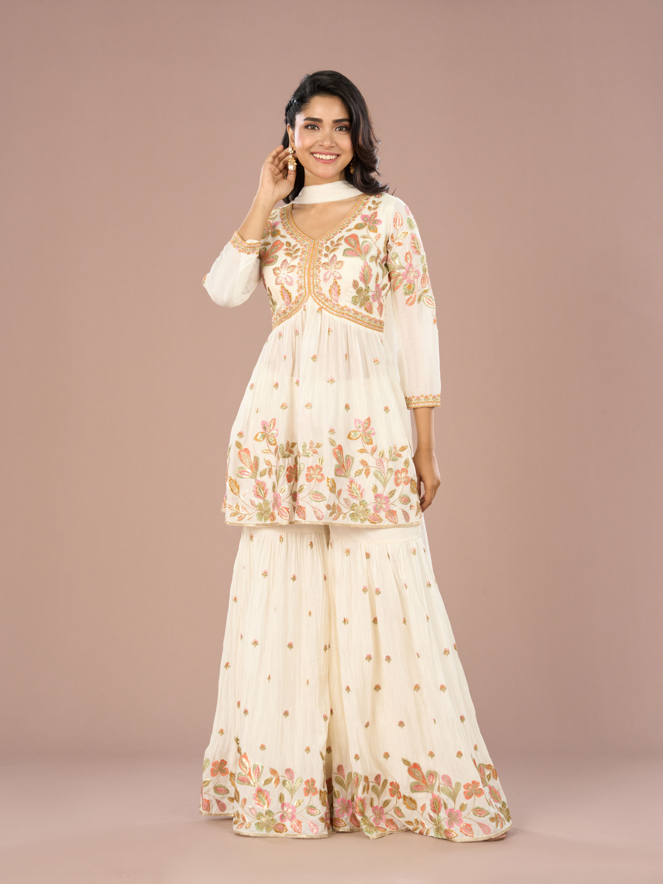 Mohey Women Elegant White Sharara Suit