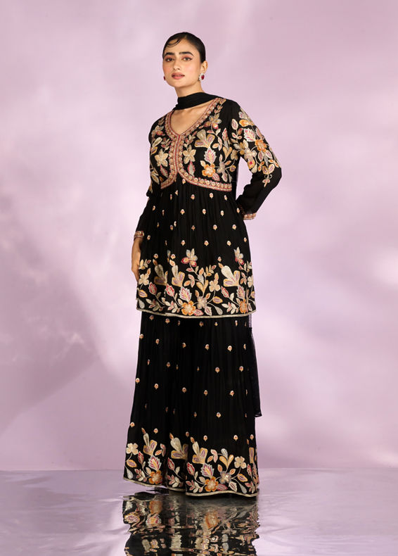 Mohey Women Radiant Black Sharara Suit
