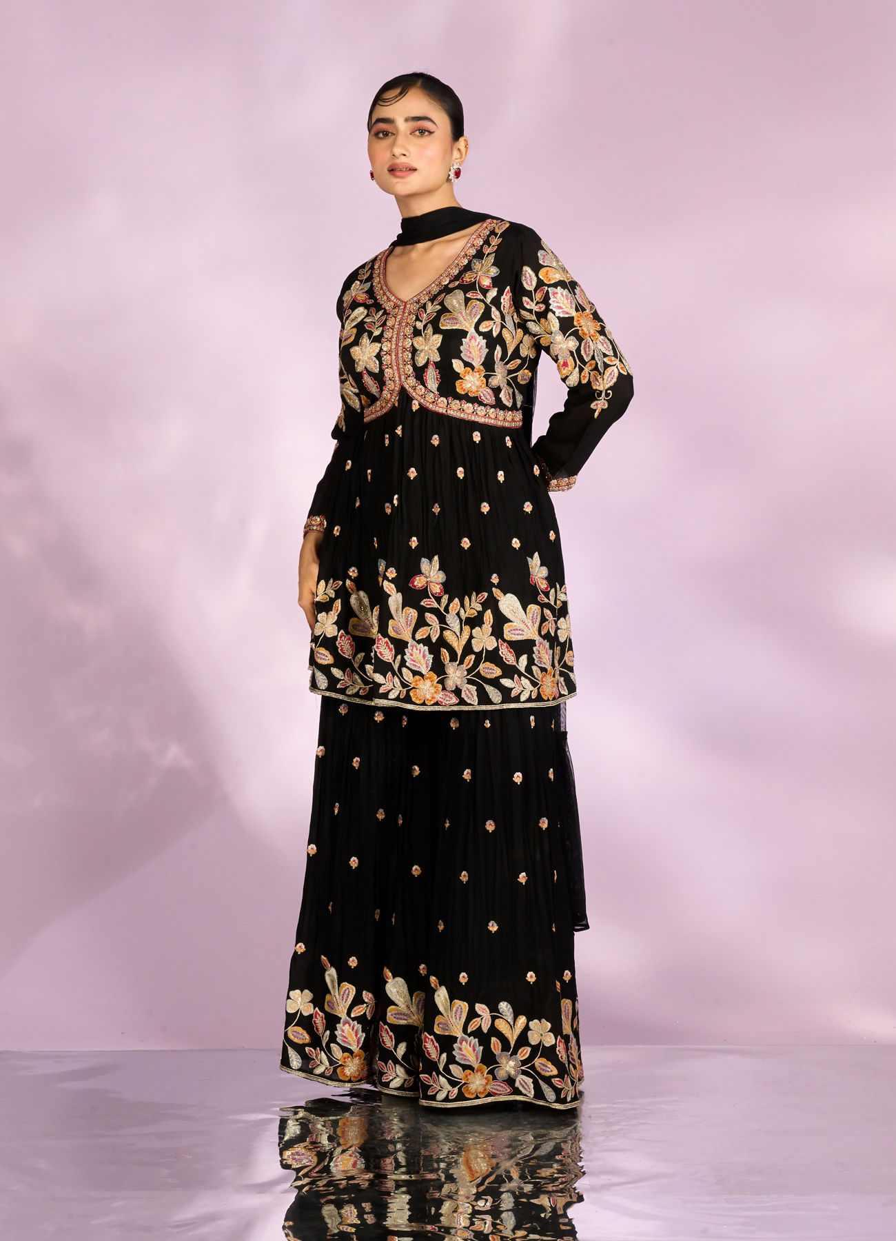 Mohey Women Radiant Black Sharara Suit