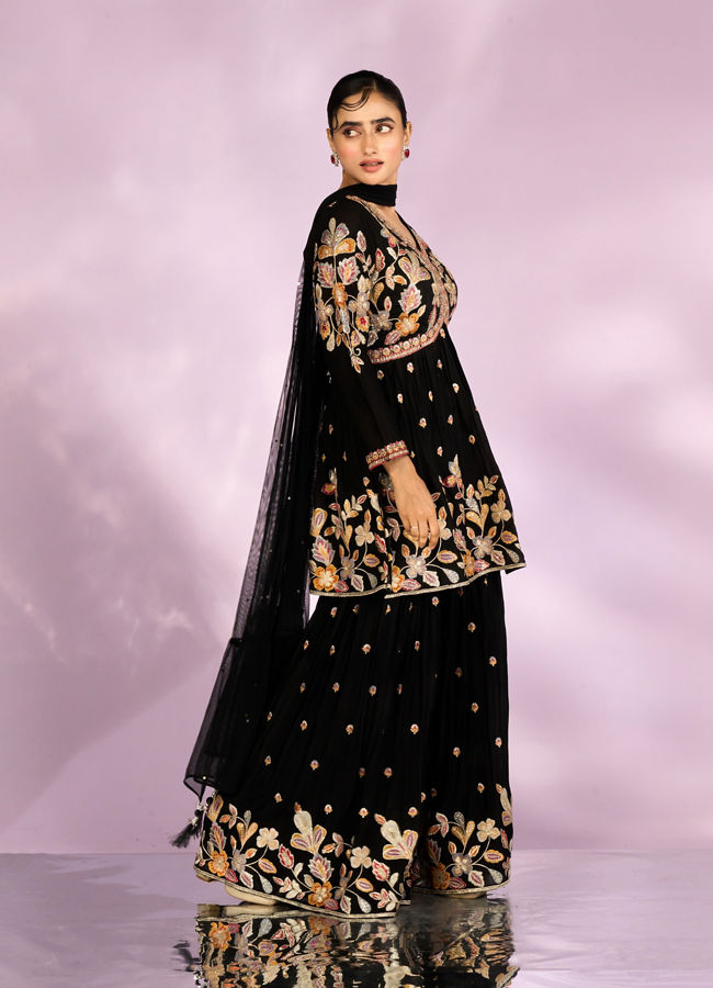 Mohey Women Radiant Black Sharara Suit