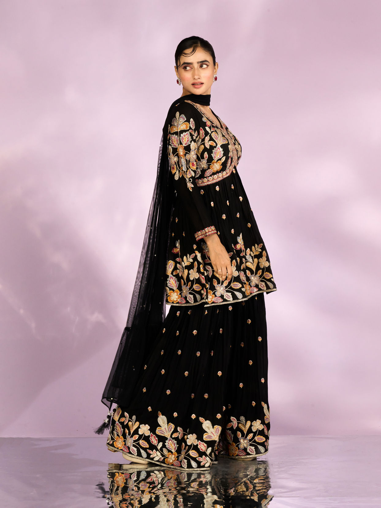 Mohey Women Radiant Black Sharara Suit