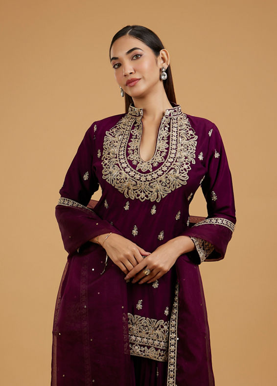 Mohey Women Wine Enchantment Palazzo Suit