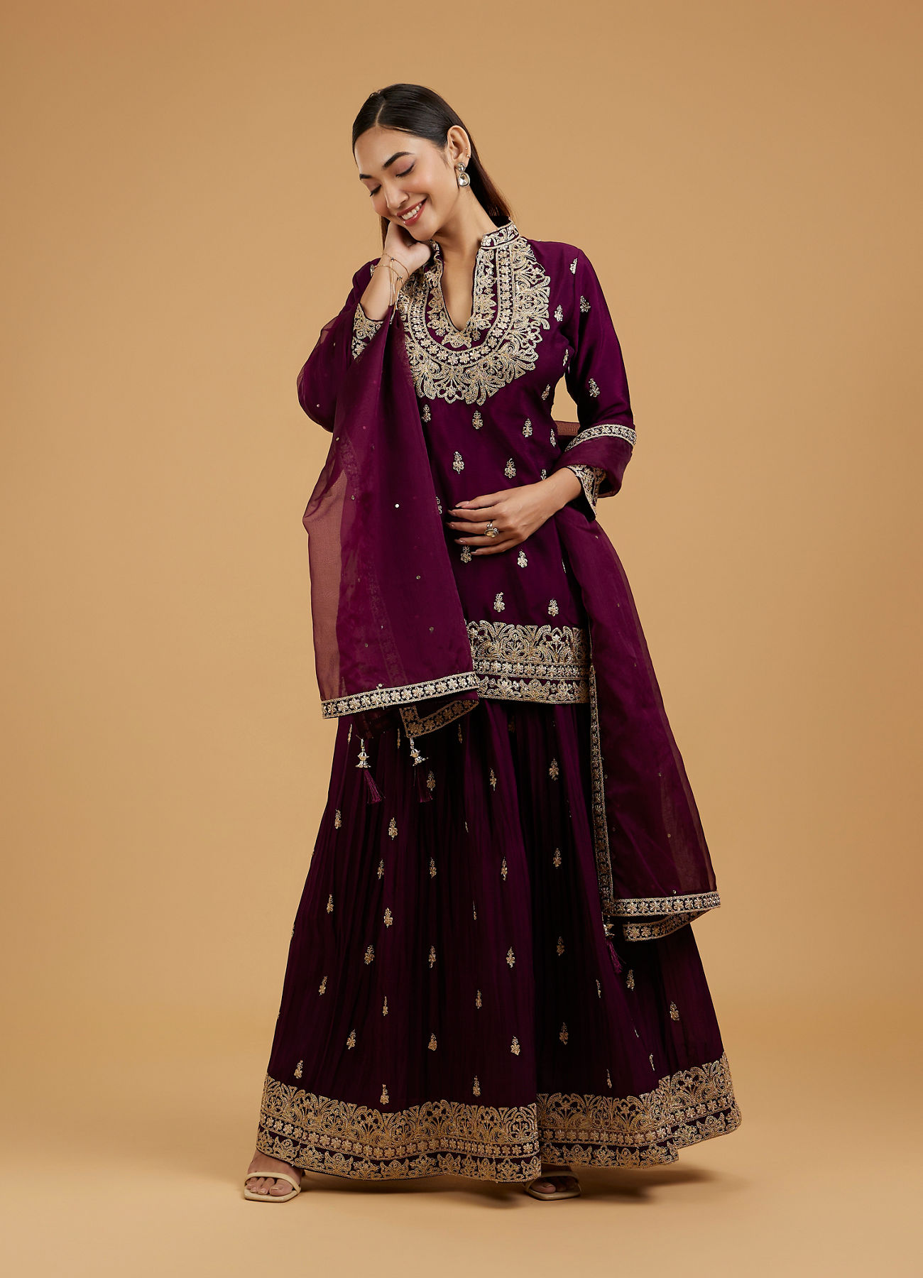 Mohey Women Wine Enchantment Palazzo Suit