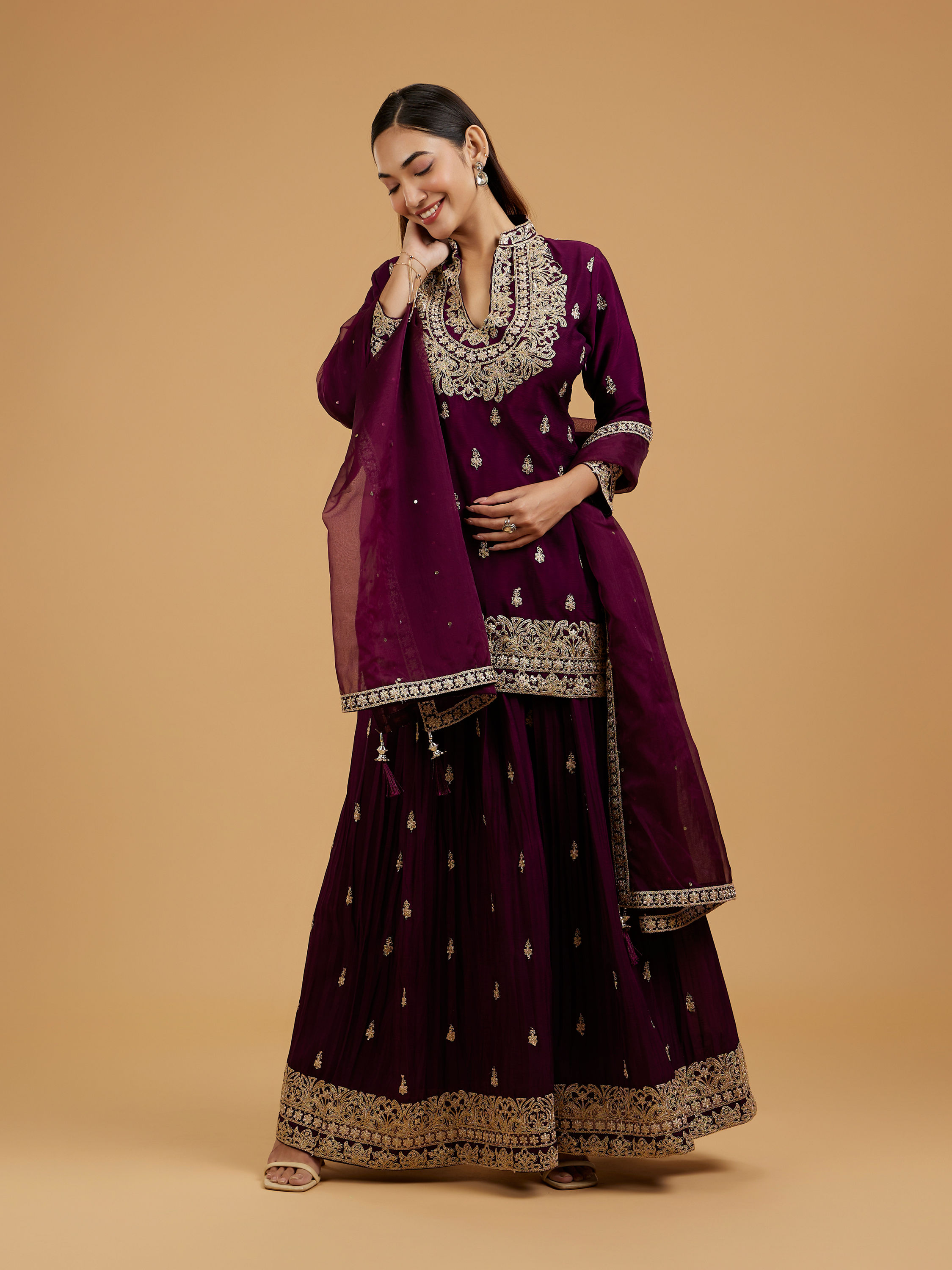Mohey Women Wine Enchantment Palazzo Suit
