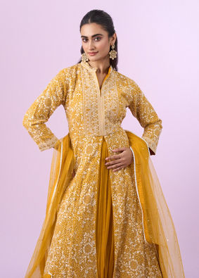 Mohey Women Mustard Yellow Georgette Anarkali Suit