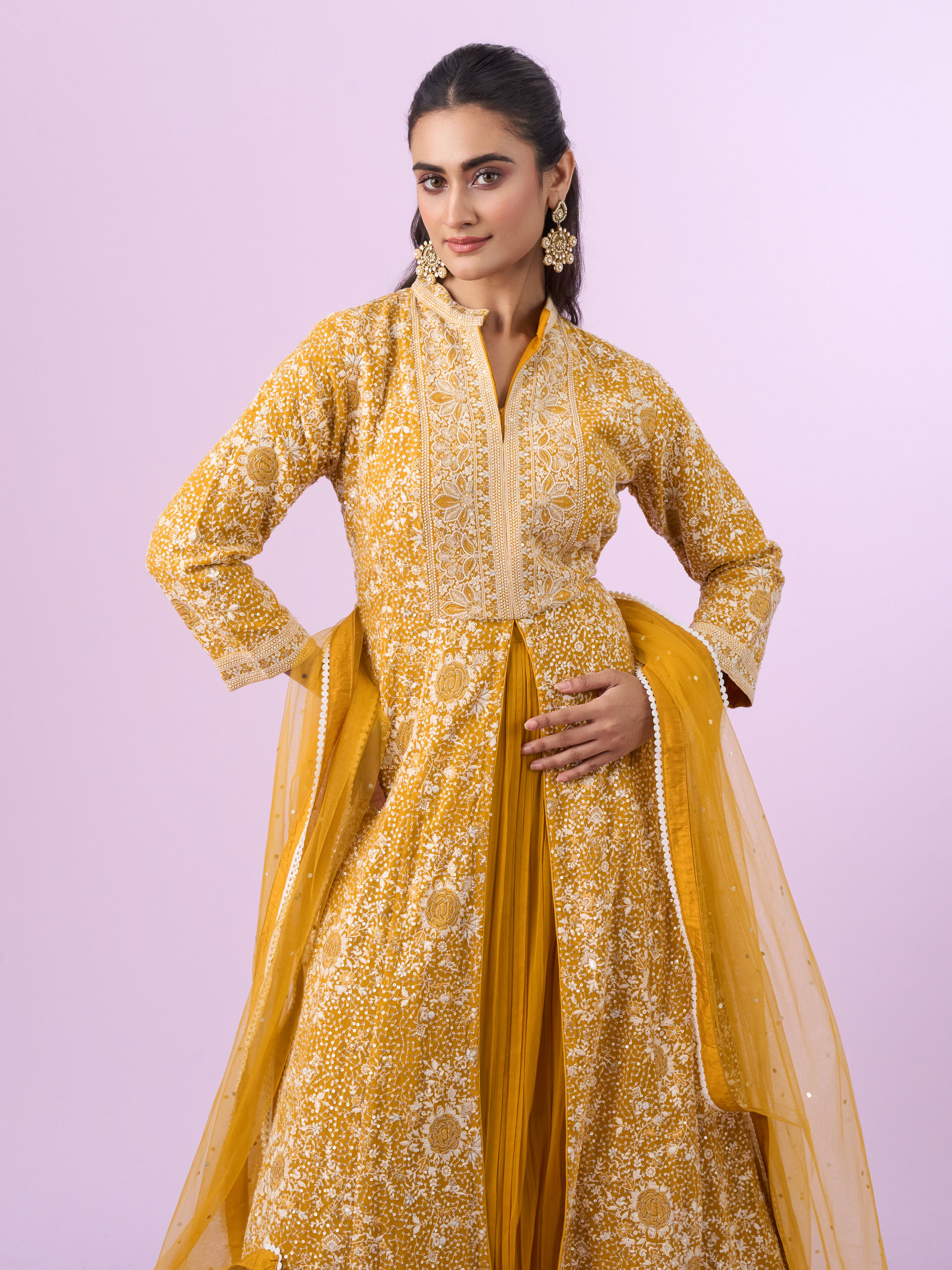 Mohey Women Mustard Yellow Georgette Anarkali Suit