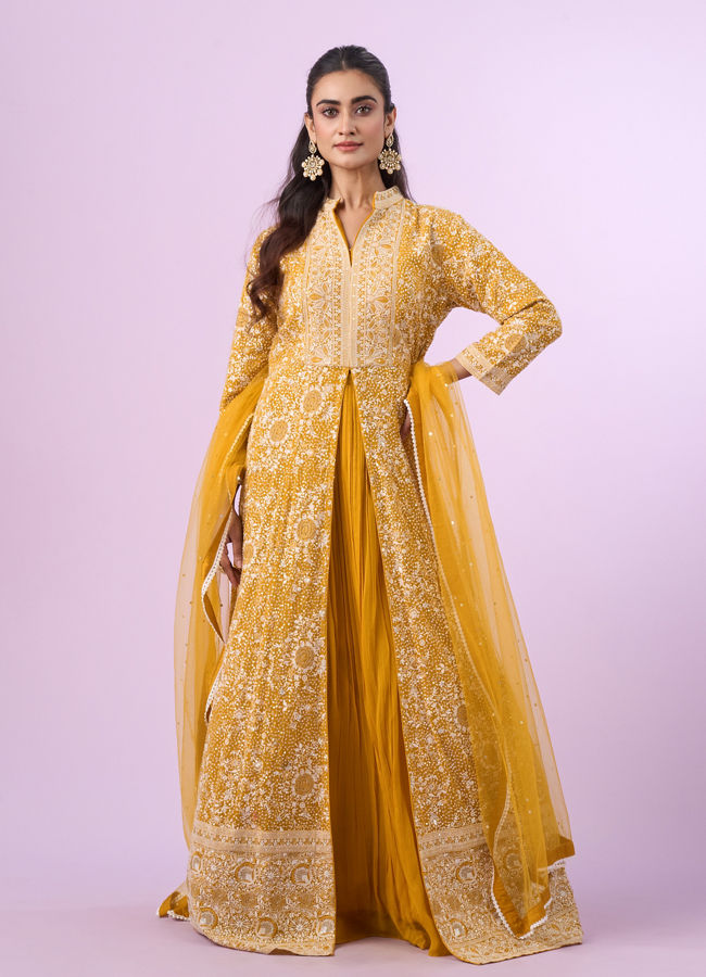 Mohey Women Mustard Yellow Georgette Anarkali Suit