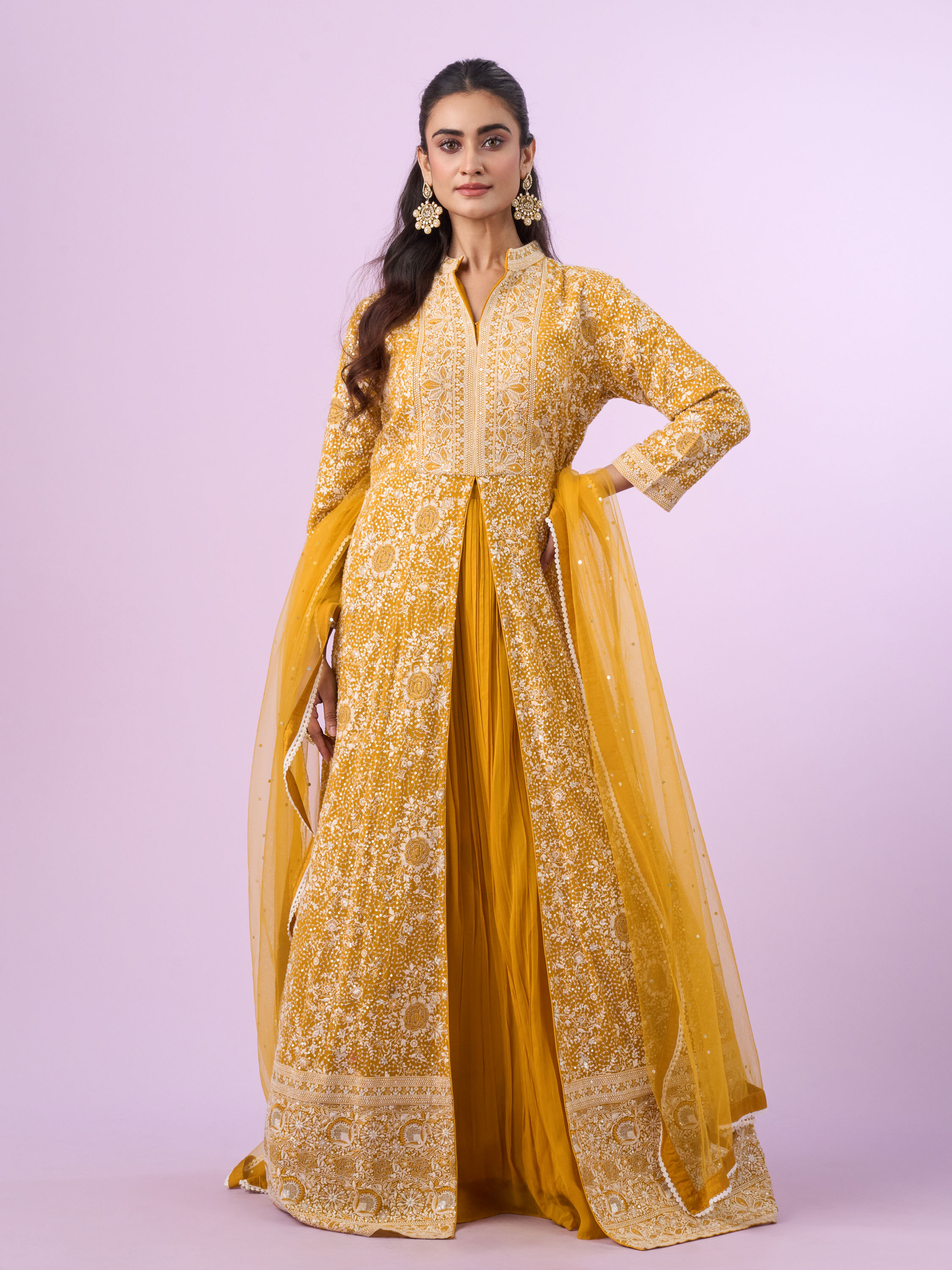 Mohey Women Mustard Yellow Georgette Anarkali Suit