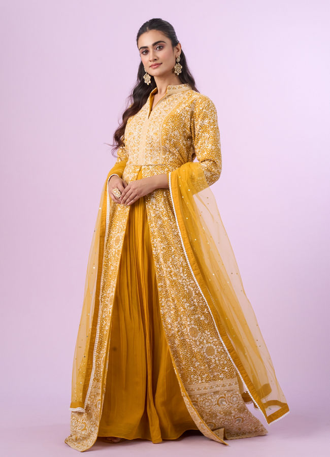 Mohey Women Mustard Yellow Georgette Anarkali Suit