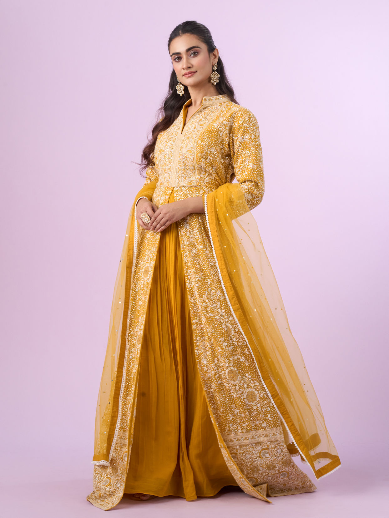 Mohey Women Mustard Yellow Georgette Anarkali Suit
