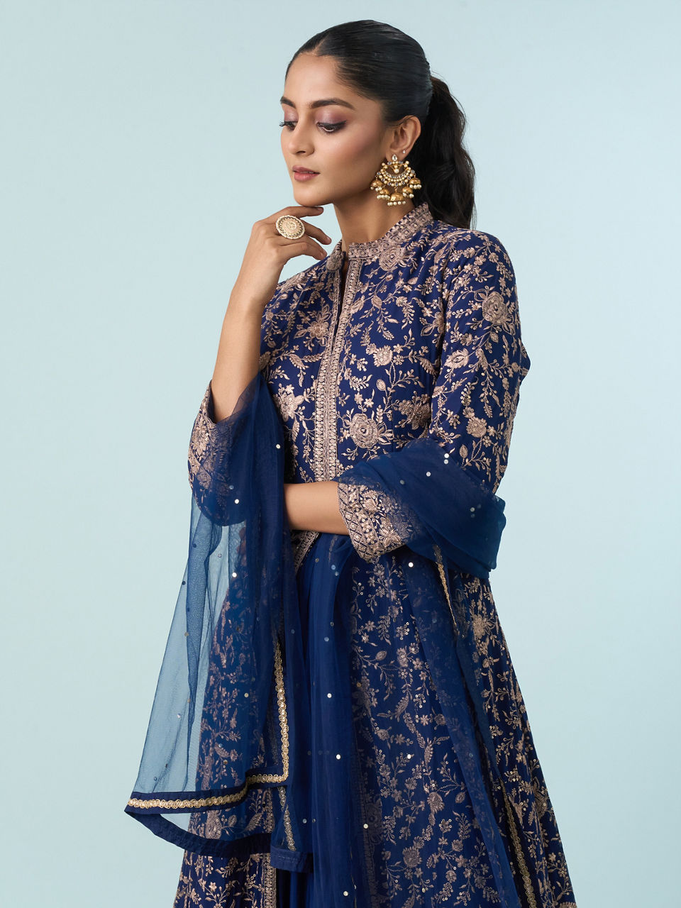 Mohey Women Indigo Blue Georgette Anarkali Suit