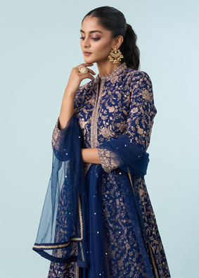 Mohey Women Indigo Blue Georgette Anarkali Suit