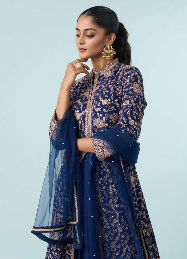 Mohey Women Indigo Blue Georgette Anarkali Suit