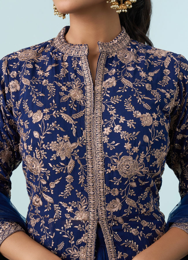 Mohey Women Indigo Blue Georgette Anarkali Suit