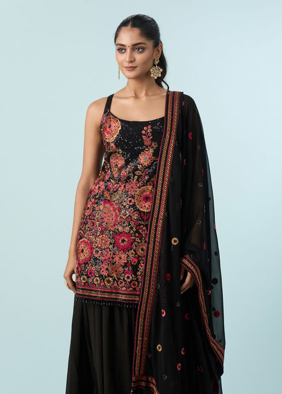 Mohey Women Radiant Black Georgette Stitched Palazzo Suit