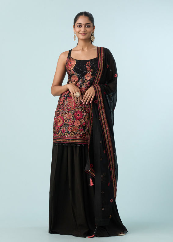 Mohey Women Radiant Black Georgette Stitched Palazzo Suit