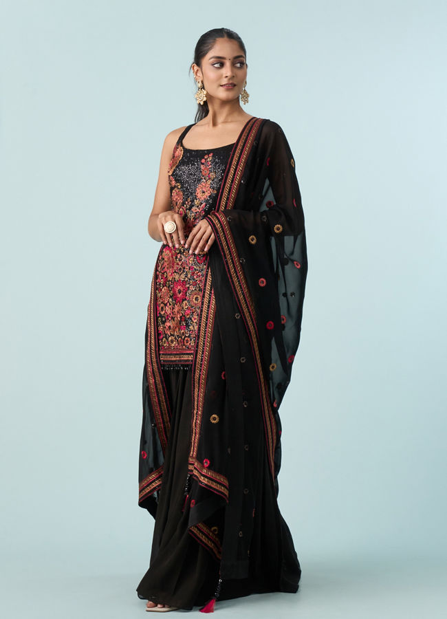 Mohey Women Radiant Black Georgette Stitched Palazzo Suit