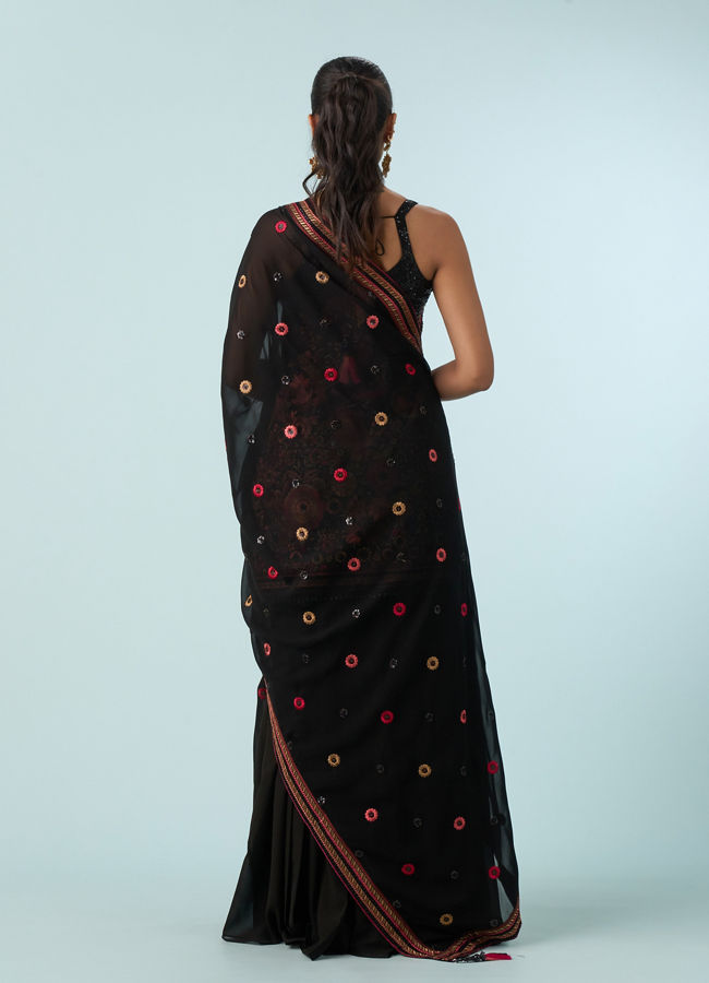 Mohey Women Radiant Black Georgette Stitched Palazzo Suit