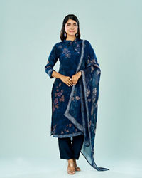 Mohey Women Indigo Blue Rayon Stitched Suit