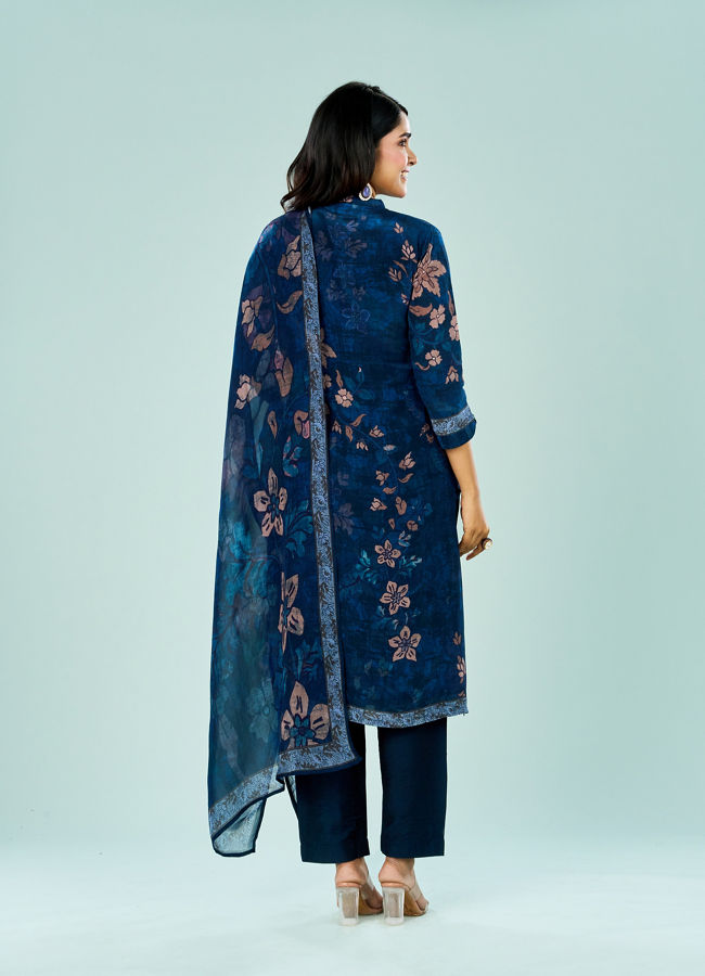 Mohey Women Indigo Blue Rayon Stitched Suit