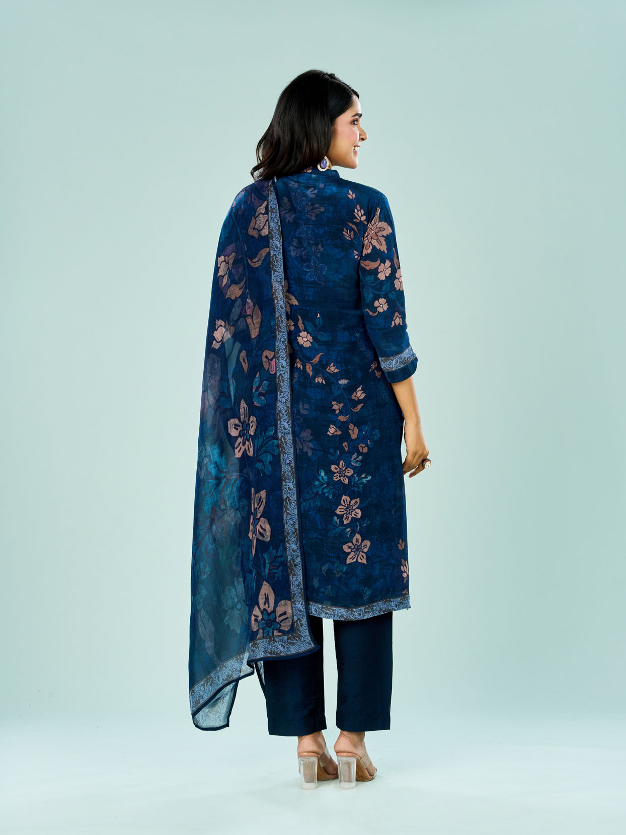 Mohey Women Indigo Blue Rayon Stitched Suit