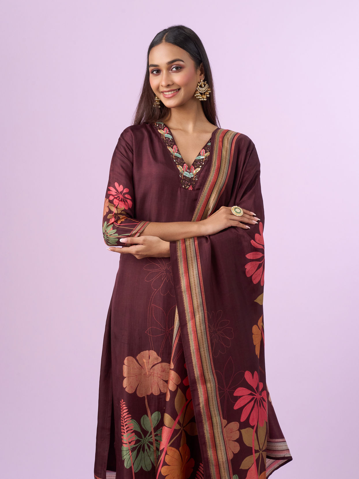 Mohey Women Maroon Straight Suit