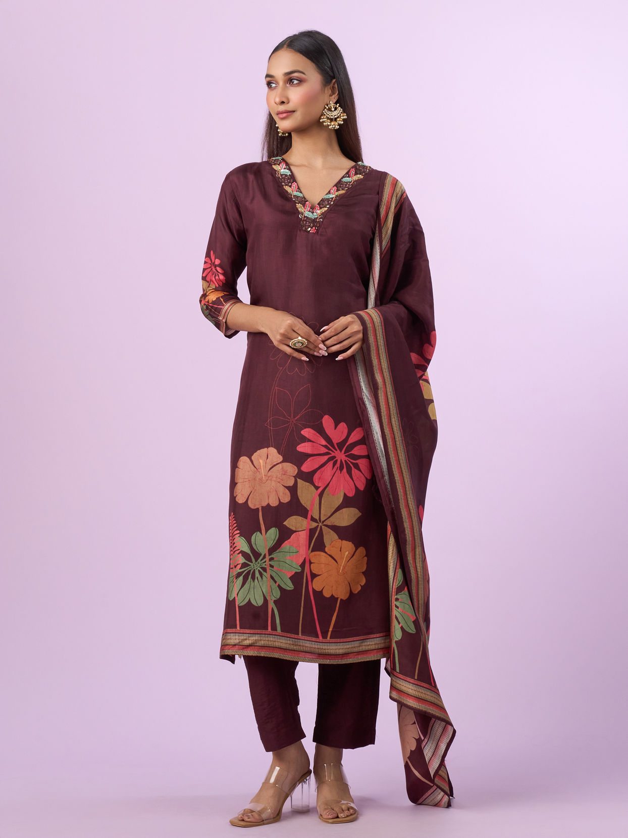 Mohey Women Maroon Straight Suit