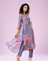 Mohey Women Elegant Indigo Blue Stitched Suit