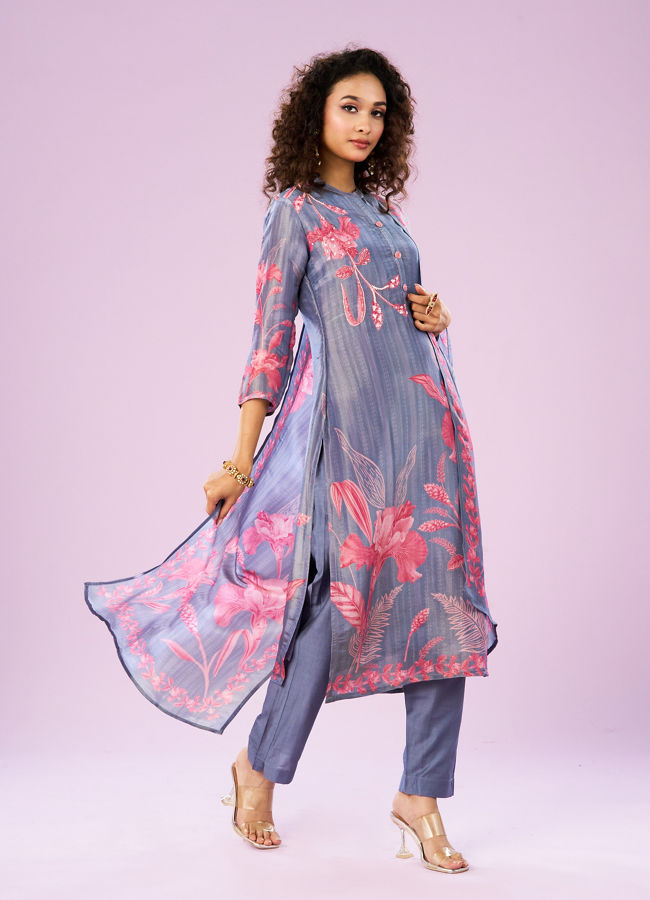 Mohey Women Elegant Indigo Blue Stitched Suit