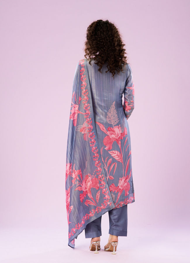 Mohey Women Elegant Indigo Blue Stitched Suit