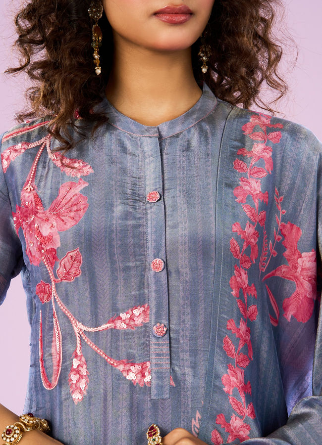 Mohey Women Elegant Indigo Blue Stitched Suit