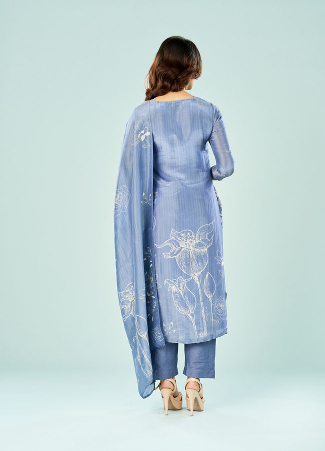 Mohey Women Indigo Blue Art Silk Straight Suit