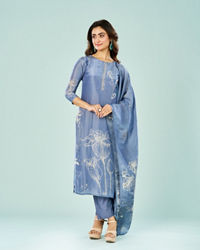 Mohey Women Indigo Blue Art Silk Straight Suit