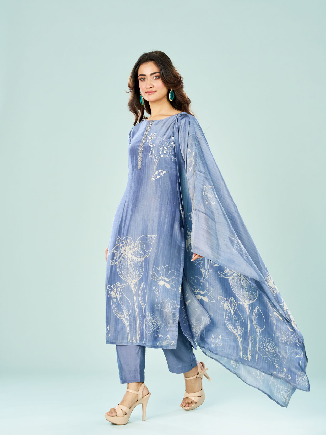 Mohey Women Indigo Blue Art Silk Straight Suit