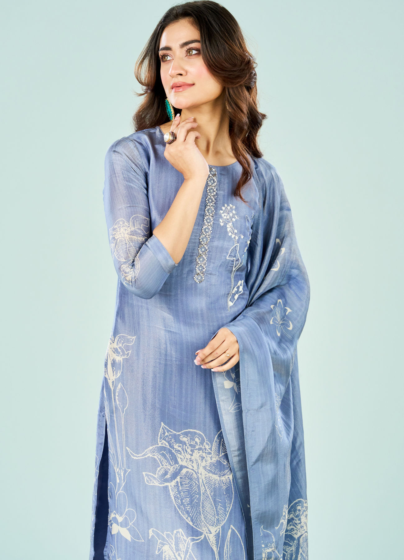 Mohey Women Indigo Blue Art Silk Straight Suit