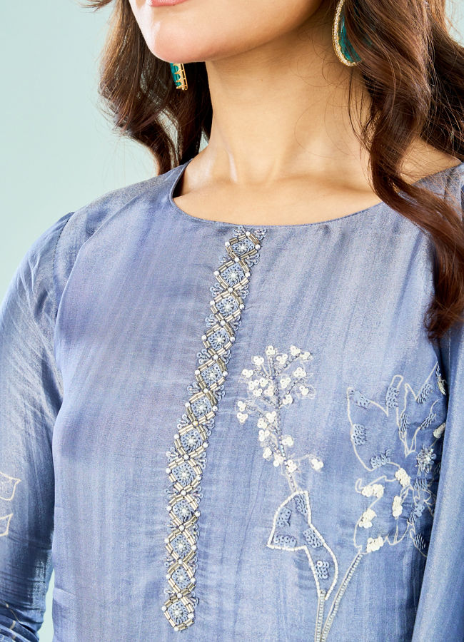 Mohey Women Indigo Blue Art Silk Straight Suit