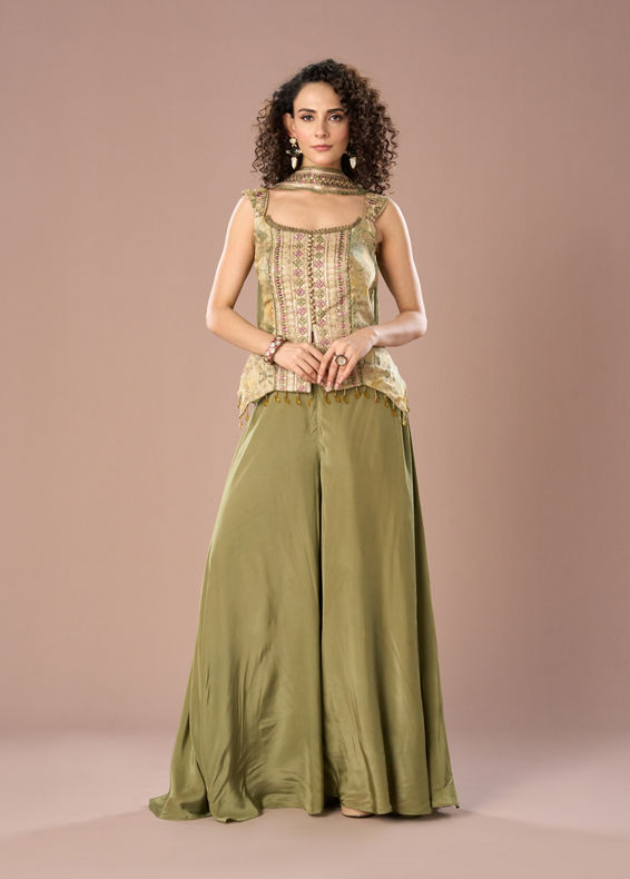 Mohey Women Charming Pista Green Peplum Indo Western