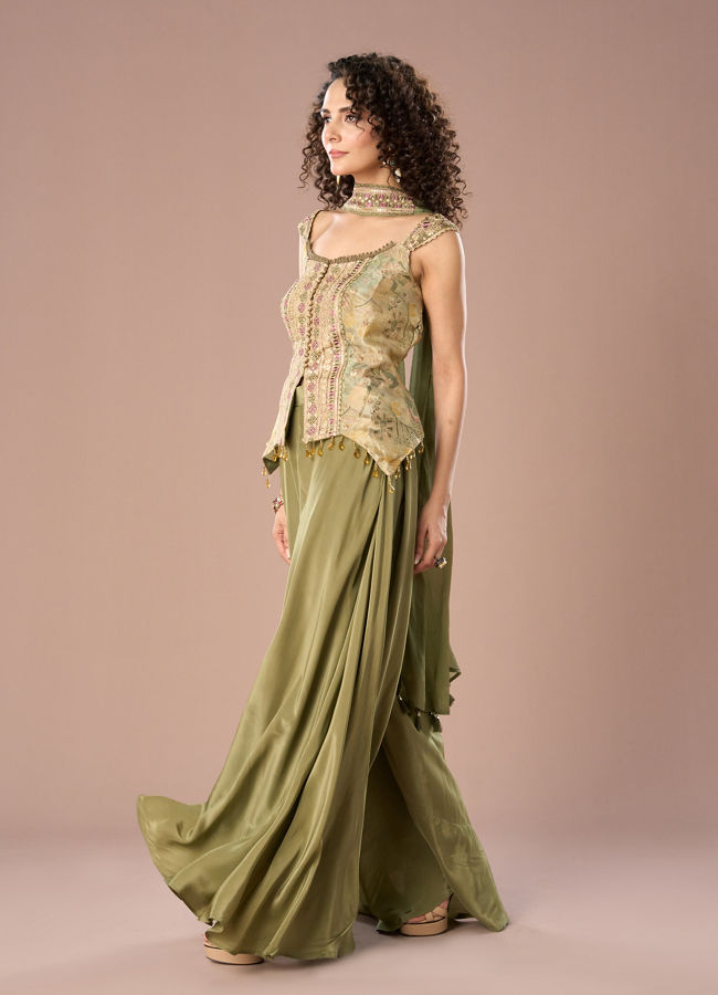 Mohey Women Charming Pista Green Peplum Indo Western