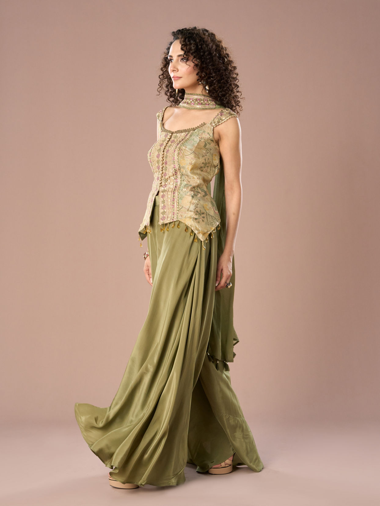 Mohey Women Charming Pista Green Peplum Indo Western