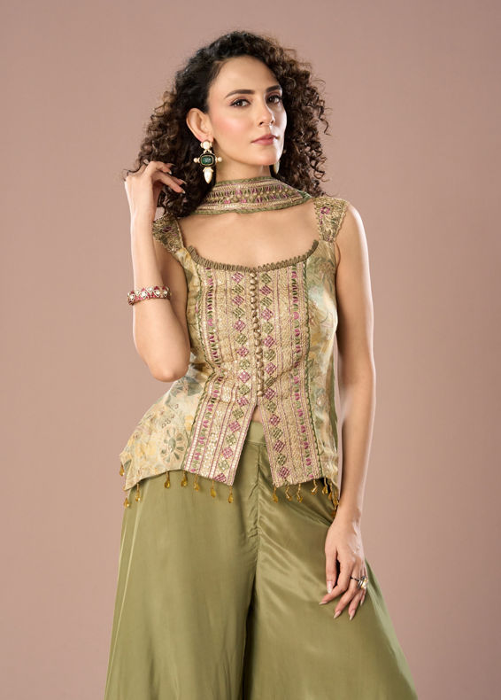 Mohey Women Charming Pista Green Peplum Indo Western